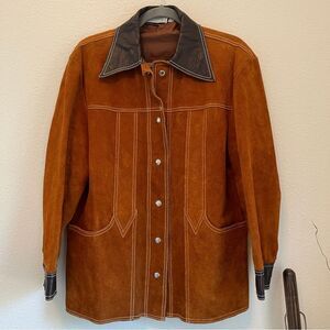 Suede Leather Western Jacket Snap Front 1970s Vintage Brown Saddle With Pockets